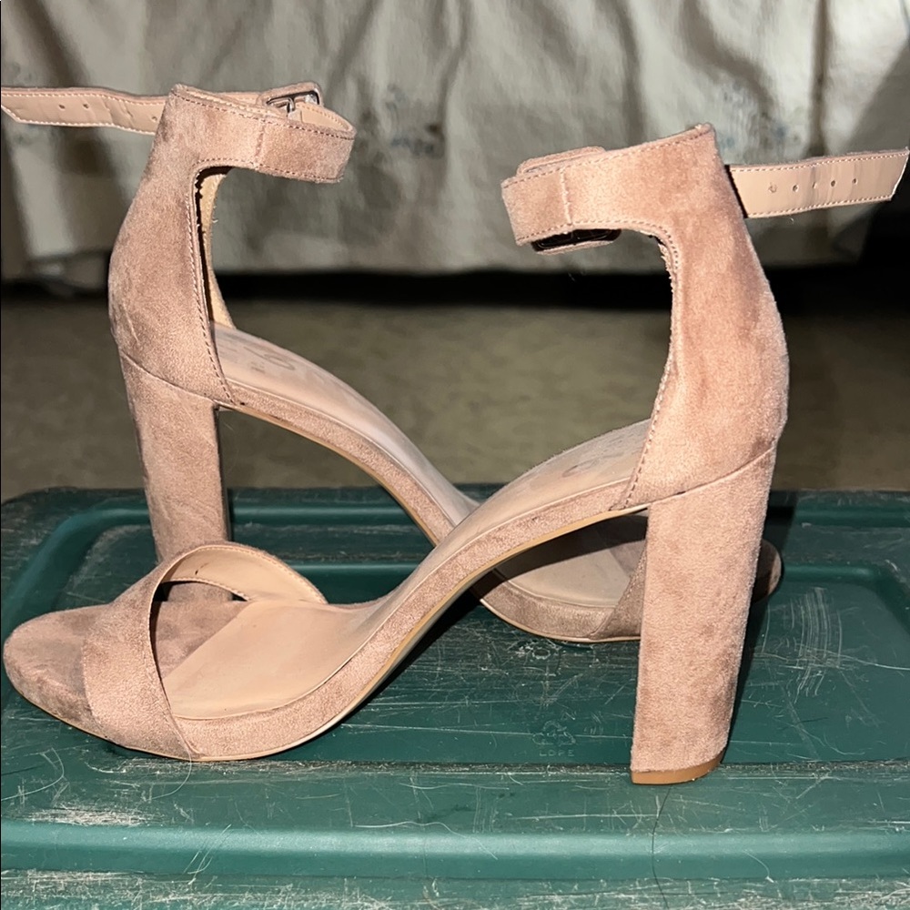 Blush Pink Chunky Block Heel Open Toe Sandals